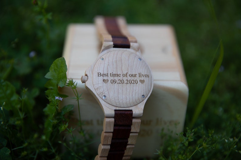 personalized wood watch for Dad, wooden watch, 5th year anniversary gift for him, engraved wood watch for him, groomsmen gift, gift for dad image 2