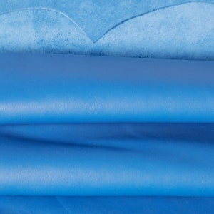 Láminas de piel de vaca italiana de grano completo de primera calidad en color azul océano, piel foglizzo de lujo para bolsos, joyas, pendientes, billeteras y encuadernación de libros