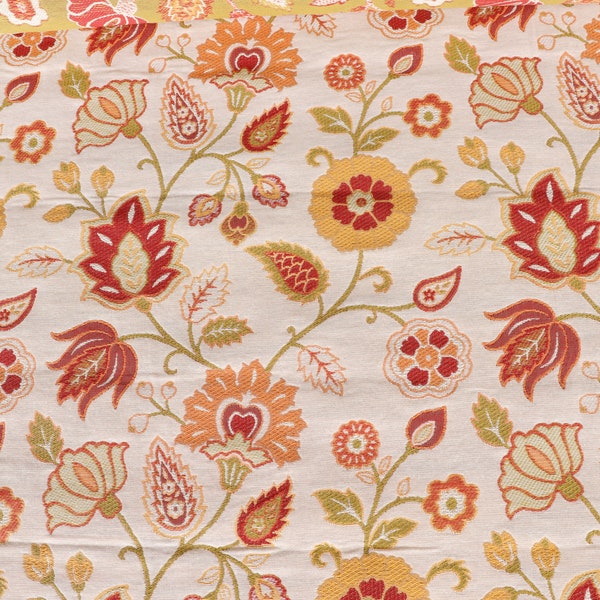 Orange Floral Print Premium Quality Upholstery Fabric by the yard-For home decor, upholstery projects, chairs, sofas, furnishing, & pillows