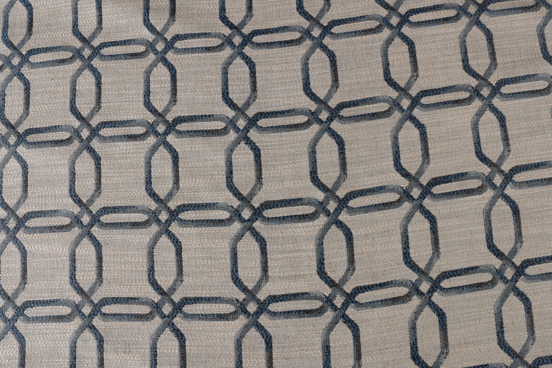 Interlocking Octogons Interlocking Blue Octogons Patterned Upholstery Fabric by the Yard-for ...
