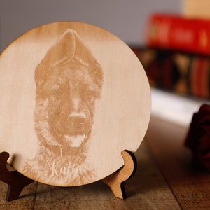 Beloved Engraved pet portrait on Wood, engraved photo on wood, 5th year anniversary gift, photo on wood, pet photo, personalized photo gift