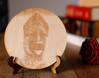 Beloved Engraved pet portrait on Wood, engraved photo on wood, 5th year anniversary gift, photo on wood, pet photo, personalized photo gift