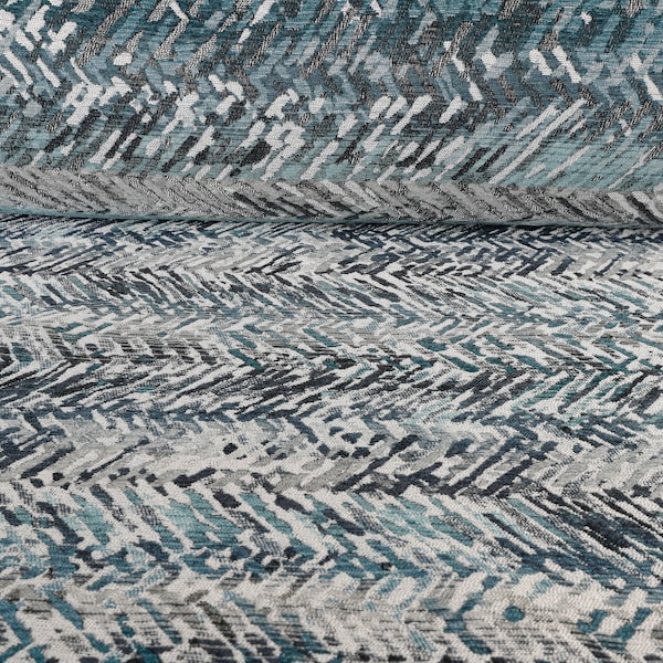 Ocean Blue and Grey Plush Chenille Upholstery Fabric by the yard - For home decor, upholstery projects, chairs, sofas, furnishing, pillows