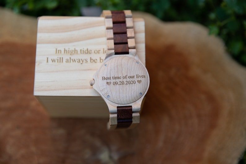 personalized wood watch for Dad, wooden watch, 5th year anniversary gift for him, engraved wood watch for him, groomsmen gift, gift for dad watch & box engraved