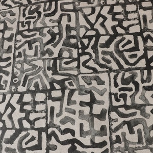 Black n cream off white Abstract Blocky Print Upholstery Fabric by the yard - For home decor, upholstery projects, chair, sofa & pillow