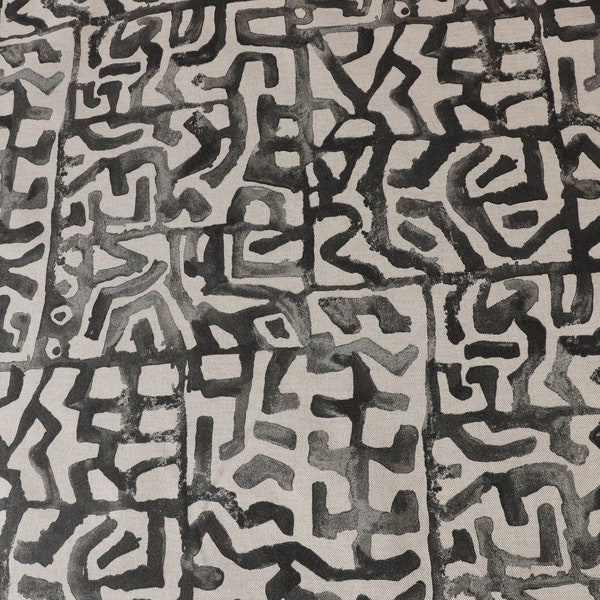 Black n cream off white Abstract Blocky Print Upholstery Fabric by the yard - For home decor, upholstery projects, chair, sofa & pillow