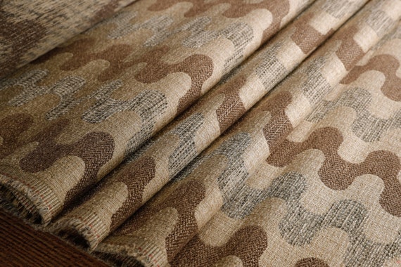 Brown and Grey Waves Premium Designer Upholstery Fabric by the - Etsy