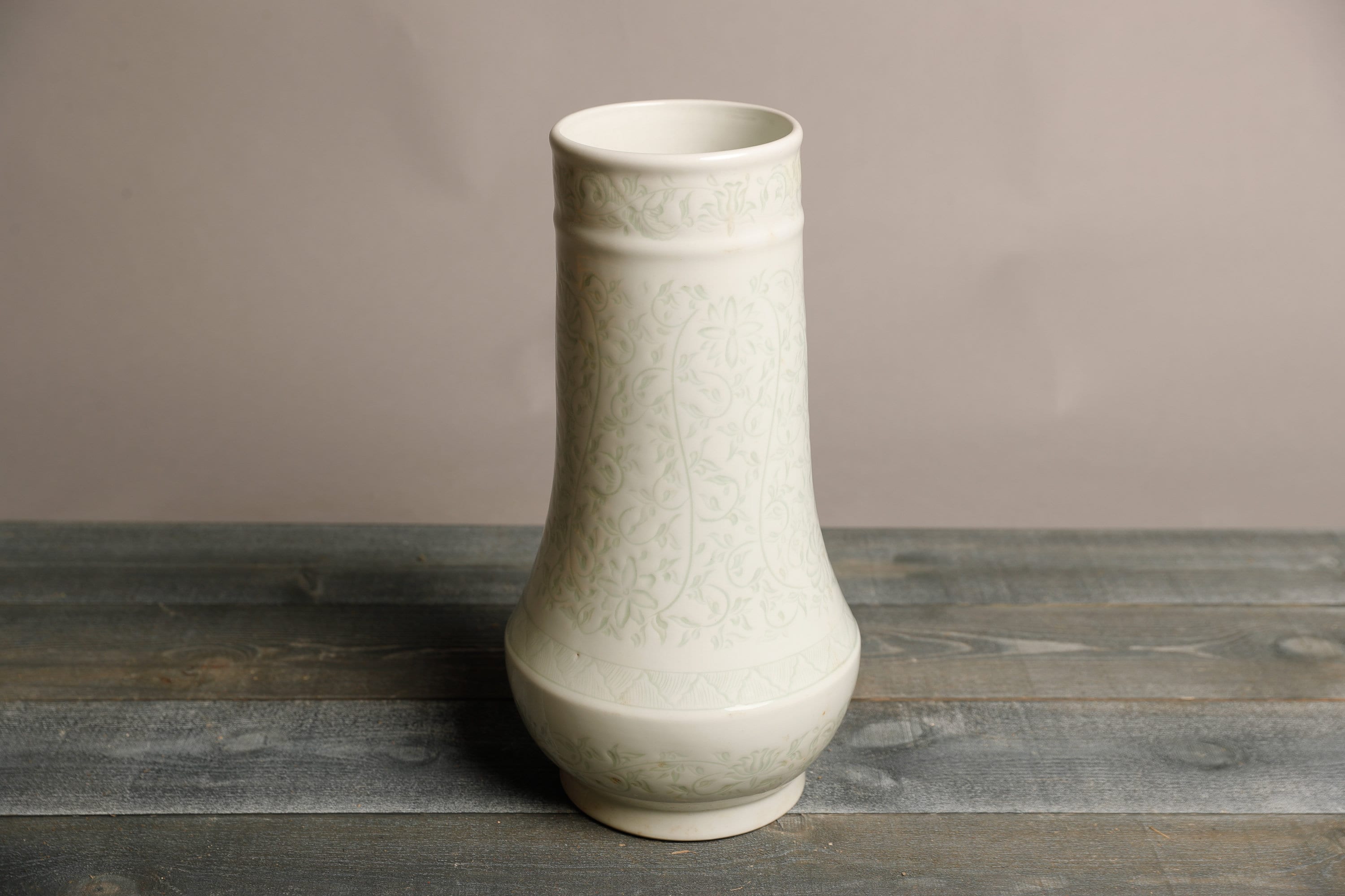 Hand-Carved Flora, Contemporary Celadon Porcelain Vase, Collectible Porcelain Art, Museum Quality Fine Porcelain, Home Decor