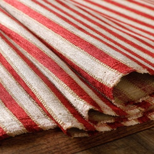 Red, White, and Gold Striped Chenille Upholstery Fabric by the yard-For home decor, upholstery projects, chairs, sofas, furnishing, & pillow