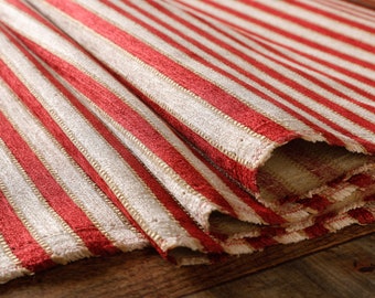 Red, White, and Gold Striped Chenille Upholstery Fabric by the yard-For home decor, upholstery projects, chairs, sofas, furnishing, & pillow