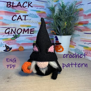 Black Cat Gnome Amigurumi Halloween decoration   Crochet Pattern  (PDF)