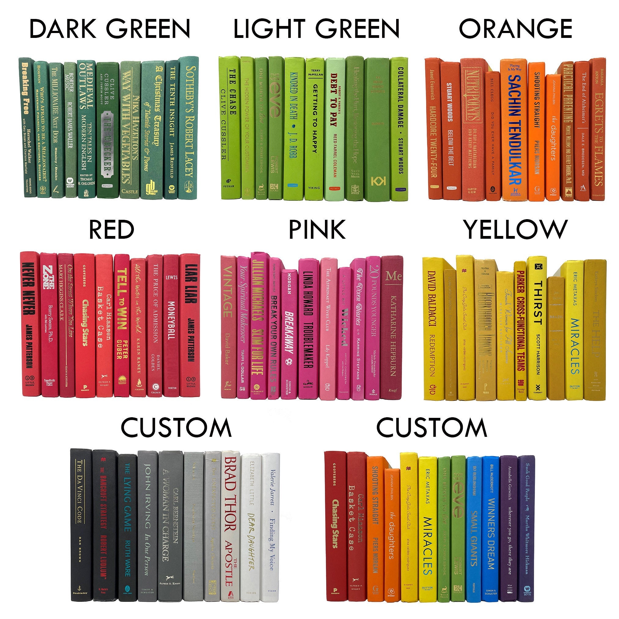 Books by Color, Rainbow Book Home Decor, Office, Staging, Bookshelf,  Bookshelves, Props, Designer, Wedding, Christmas, Holiday, Party, Event 