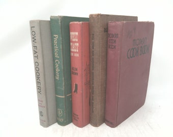Vintagebokset med utvald titel | Kokbok från västkusten | Dekorativa vintagebokset | Bokdekor | 5 böcker/set