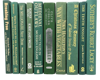 Modern hardback books in dark green | decorative books by color | gently used real books | price is per foot