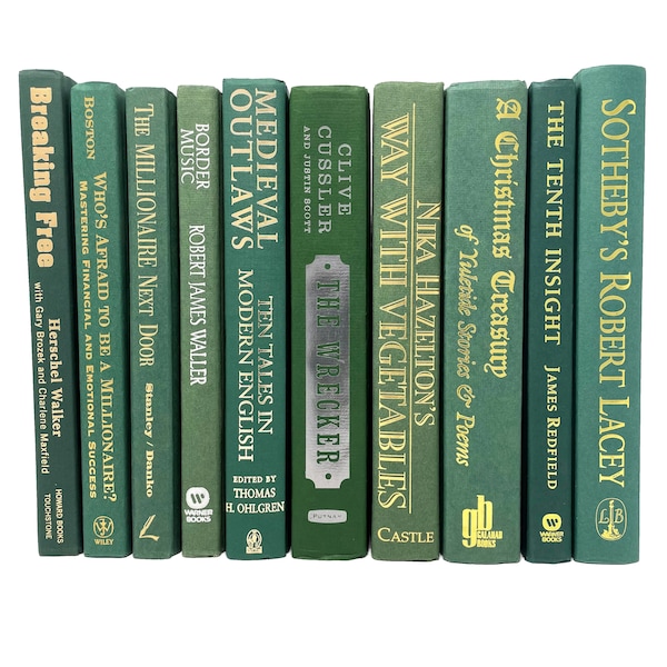 hardcover books for display Modern hardback books in dark green | decorative books by color | gently used real books | price is per foot