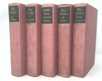 Set di libri vintage con titolo in primo piano / World's Great Detective Stories / Set di libri vintage decorativi / Book Décor / 5 Libro / Set