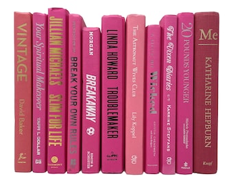 Modern hardback books in pink | decorative books by color | gently used real books | price is per foot