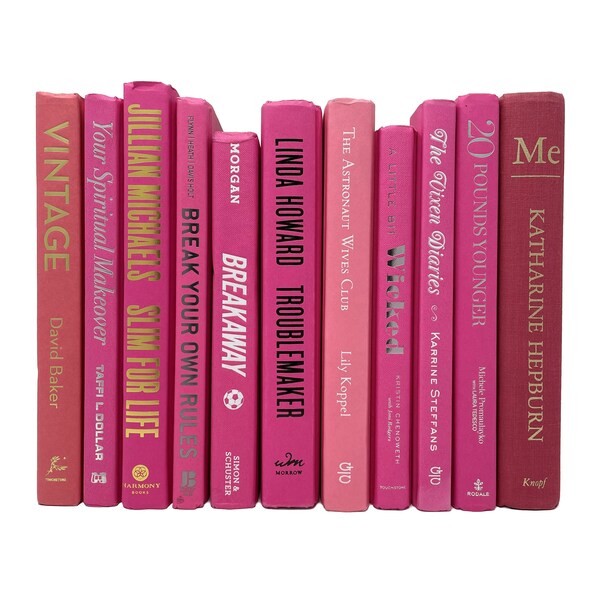 Modern hardback books in pink | decorative books by color | gently used real books | price is per foot