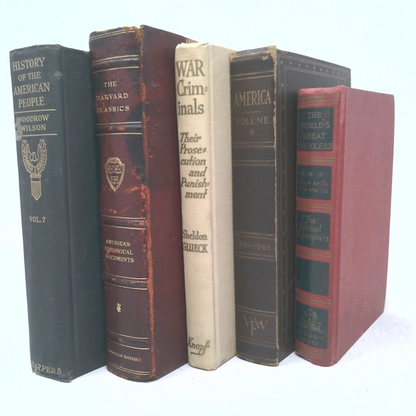 Vintage Book Set with Featured Title | *War Criminals /Sheldon Glueck* | Decorative Vintage Book Sets | Book Décor | 5 Books/Set