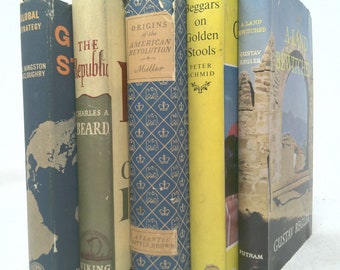 Vintagebokset med utvald titel | *Amerikanska revolutionens ursprung/John Miller* |Dekorativa vintagebokset | Bokdekor | 5 böcker/set