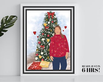 Custom portrait, Christmas Gift portrait, drawing from photo, Digital drawing, Family picture,Christmas gift ideas