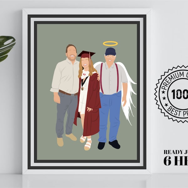 Faceless Memorial Portrait, Digital art memorial, Angel family Portrait, Faceless halo Portrait, pet loss line, Custom passed illustration