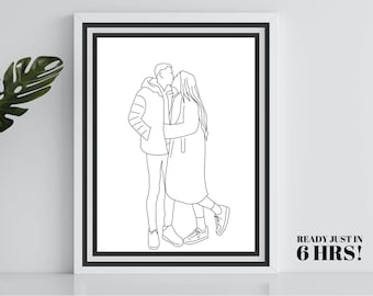【CPGN STUDIO】Minimal face Art Line Embroidery Short Sleeve Custom Line Drawing, Face Line Art, Simple Line Art