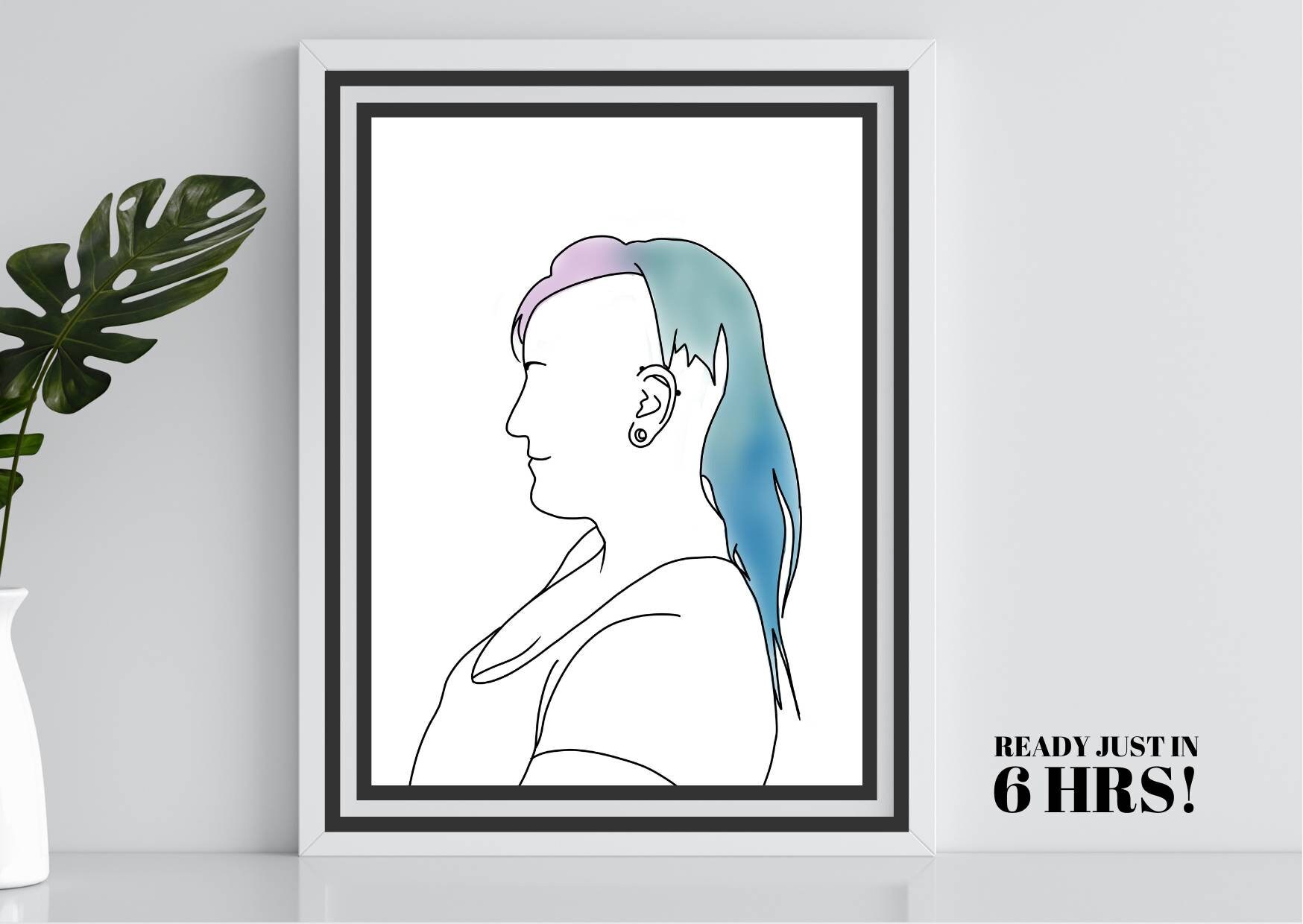 【CPGN STUDIO】Minimal face Art Line Embroidery Short Sleeve Custom Line Drawing, Face Line Art, Simple Line Art
