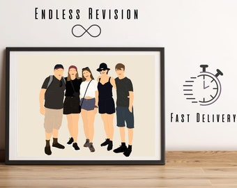 Gruppenporträt, Gruppenzeichnung, Zeichnung vom Foto, Digitale Zeichnung, Familienbild, Familienzeichnung, Herausforderungsgruppe, benutzerdefinierte Zeichnung