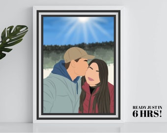 Benutzerdefiniertes Porträt mit Hintergrund, gesichtsloses digitales Porträt, Zeichnung vom Foto, Digitale Zeichnung, Familienbild, personalisiertes Bild