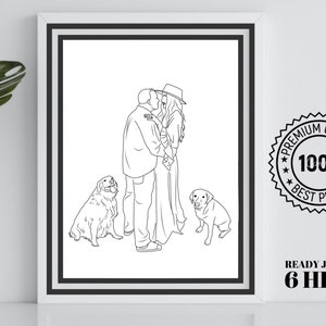 One Line Drawing , Custom Couple Portrait, Custom Family Gift, Personalized Wedding Anniversary Gift, Custom Line From Photo