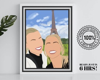 Custom portrait with background, faceless digital portrait, drawing from photo, Digital drawing, Family picture, personalised picture