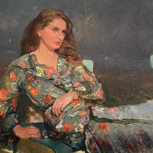 Woman painting  48 in x 30 in Woman in sunlights original artwork Large painting Oil on canvas Impressionist art
