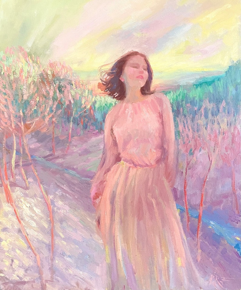 Kvinnoljemålning: Impressionistisk figurativ konst (24 x 20 tum) bild 2