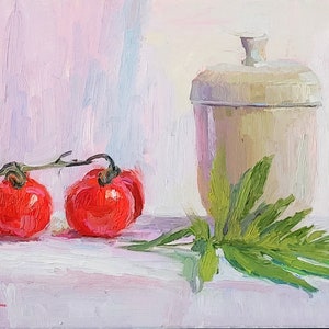 Tomato wall decor Tomato oil painting on canvas Fruits Kitchen Artworks Vegetables Kitchen original artwork. 16 in x 12 in