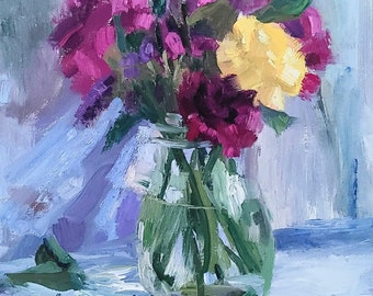 Flowers Painting Flowers Original Artwork Spring Flowers Wall Decor 16 in x 12 in on stretched Canvas Painting for Gift Still life