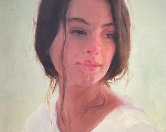 Woman Painting Original Artwork Portrait Oil on Canvas 12 in x 10 in