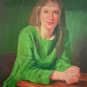 Woman painting 20in x 16in Original painting Oil on canvas artworks Woman Impressionist artwork Fine art Woman in green dress art