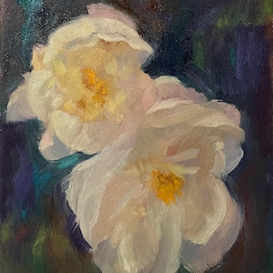 Peonies painting Flowers Original Artwork Oil on canvas 11in x 8in Kitchen wall art Still-life