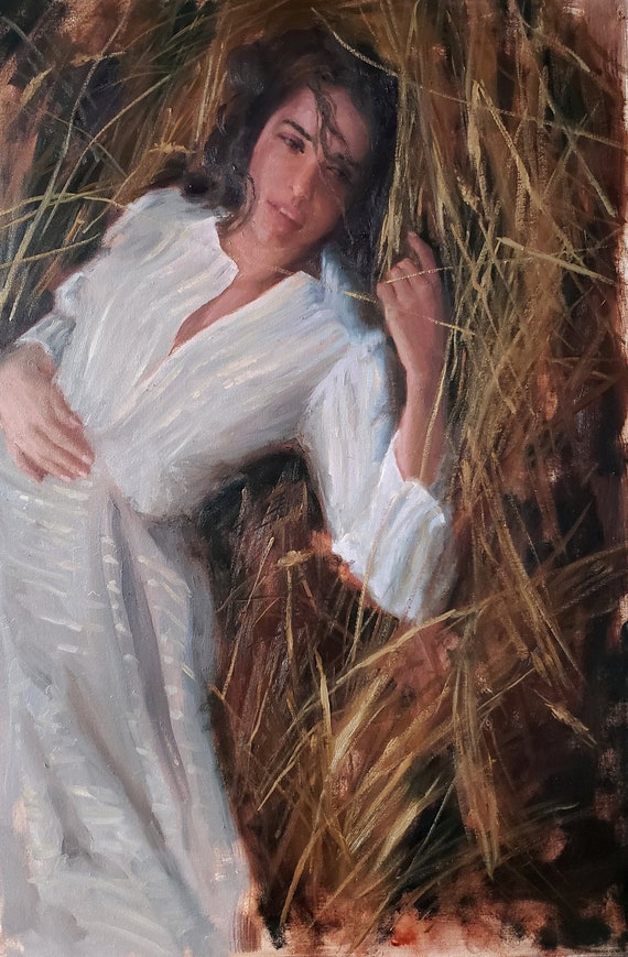 Woman in white dress Oil Painting Female Art decor on canvas Etsy
