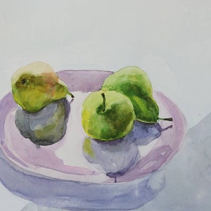 Dipinto ad acquerello di frutta e pere, 15"x11". Opera d'arte originale di frutta. Dipinto ad acquerello su carta da 300 g.