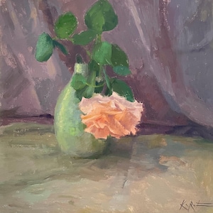 Roses painting Flowers Original Artwork Pink Roses Painting 12 in x 12 in Oil on stretched Canvas Still life