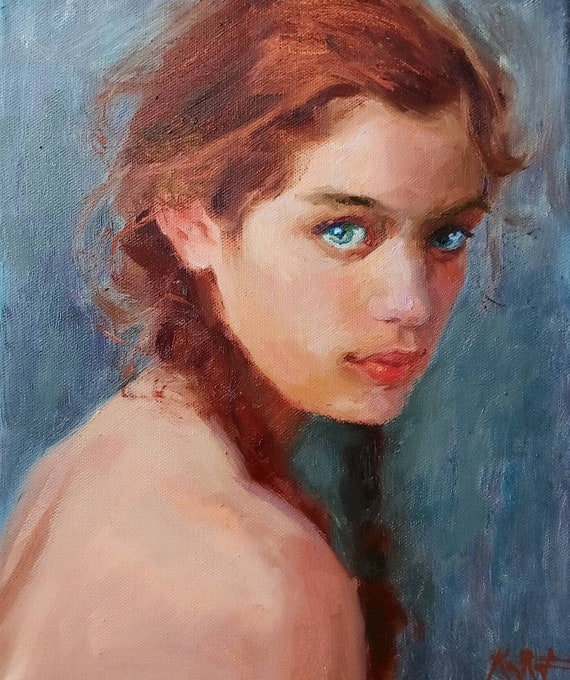 Contemporary Female Portrait Modern Girl Art Girl Oil Painting Etsy