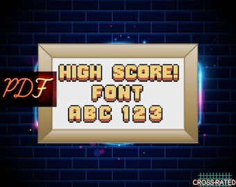 High Score! Font Pixel Art Retro Video Game Arcade Alphabet Old School