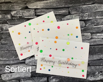 Geburtstagskarte -Happy Birthday- Neonpunkte aus handgemachten Aquarellfarben Glückwunschkarte handmade verschiedene karten