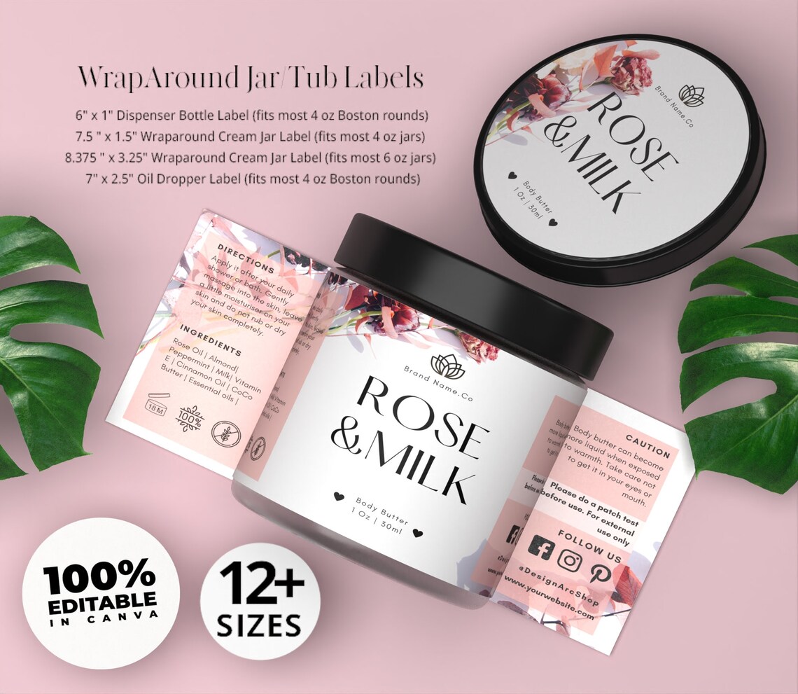 Rose Milk DIY Editable Body Butter Product Label Collection Etsy