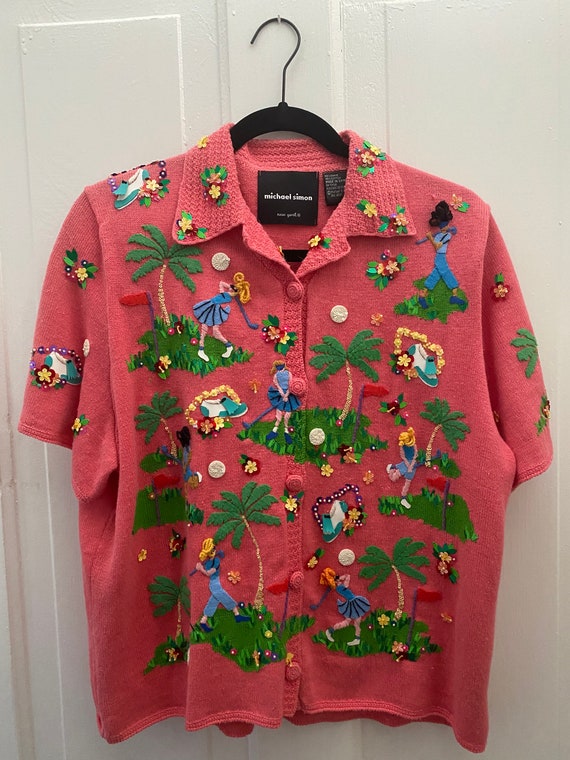 Vintage Michael Simon New York Golf Themed Sweater