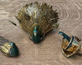 St John Jeweled Peacock Napkin Holder Olive Picks Set 6 Crystal Stopper Opener