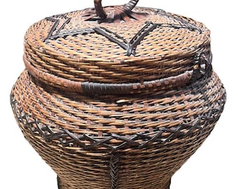 Vintage Snake Charmer Basket 13" Tall, Round Clasp lid w/Star Square Bottom