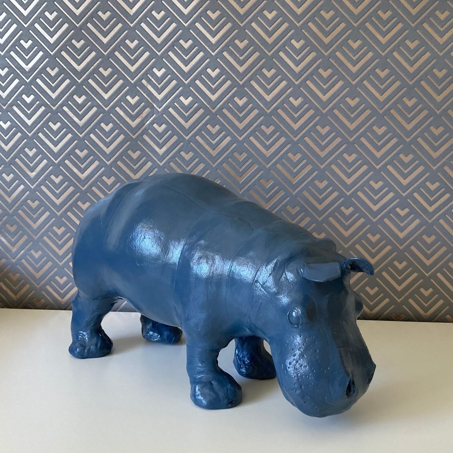 Blue Papiermâché Hippopotamus Ornament Etsy